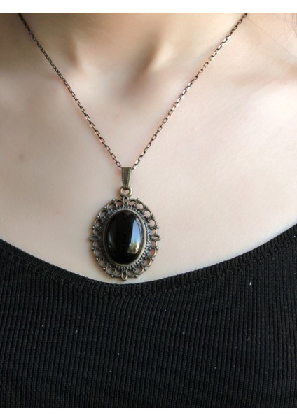 Doğal Taş Oniks Doğal Taşlı Otantik Kadın Kolye 45 cm Zincirli EUK13O fiyatları