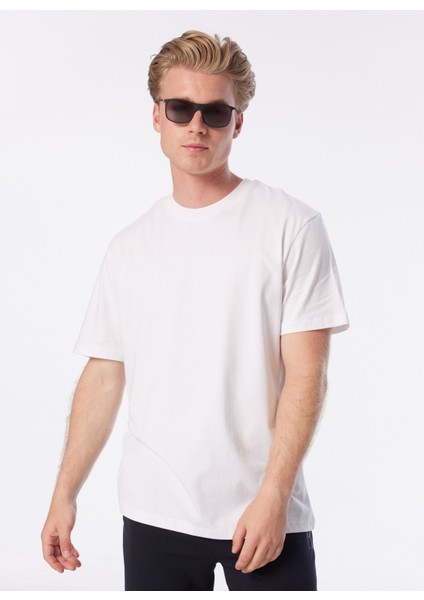 Bisiklet Yaka Düz Beyaz Erkek T-Shirt DT10707_RELAXED Fit Beyaz Erkek T-S