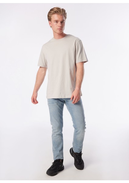 Denim Trip Bisiklet Yaka Düz Krem Erkek T-Shirt DT10709_RELAXED Fit Krem Erkek T-Sh