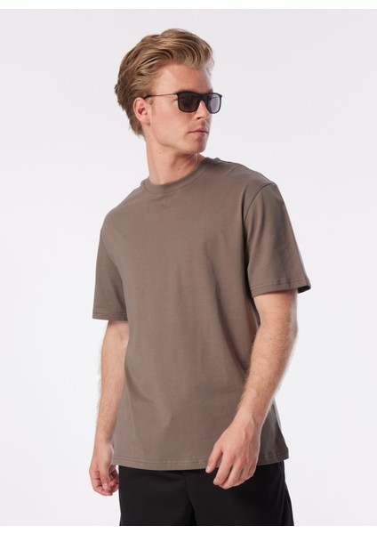 Bisiklet Yaka Düz Haki Erkek T-Shirt DT10708_RELAXED Fit Haki Erkek T-Sh