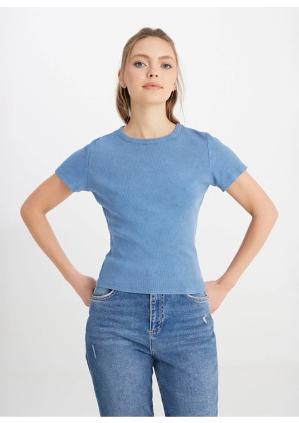 Bisiklet Yaka Mavi Kadın T-Shirt W241600TF-BISIKLET Yaka T-Shirt fiyatları