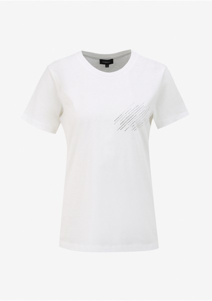 Bisiklet Yaka Baskılı Kırık Beyaz Kadın T-Shirt FC4SL-TST0286