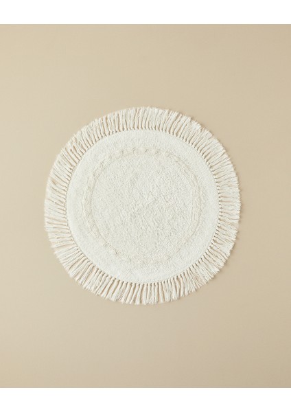 Falbelo Pamuklu Banyo Paspası Ekru