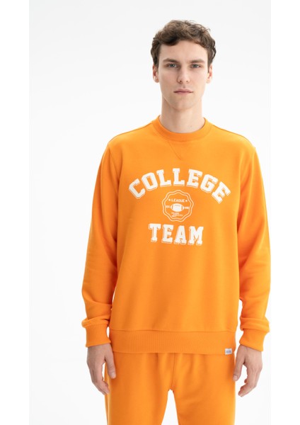 Erkek Yazı Baskılı Regular Fit Şardonsuz 3 İplik Bisiklet Yaka Sweatshirt K26124601201