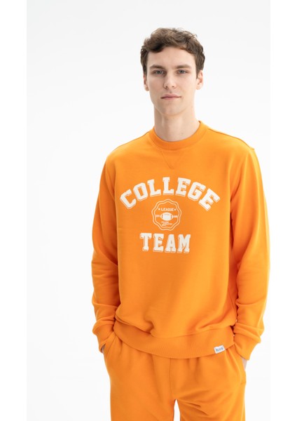 Erkek Yazı Baskılı Regular Fit Şardonsuz 3 İplik Bisiklet Yaka Sweatshirt K26124601201 modelleri