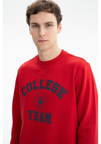 Erkek Yazı Baskılı Regular Fit Şardonsuz 3 İplik Bisiklet Yaka Sweatshirt K26124601201 fiyatları