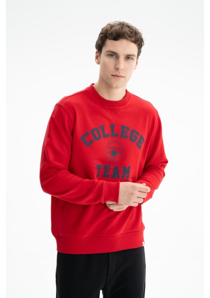 Erkek Yazı Baskılı Regular Fit Şardonsuz 3 İplik Bisiklet Yaka Sweatshirt K26124601201 modelleri