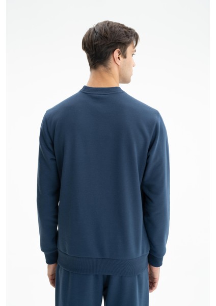 Erkek Yazı Baskılı Regular Fit Şardonsuz 3 İplik Bisiklet Yaka Sweatshirt K26124601201