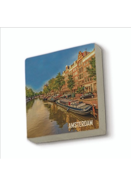 Amsterdam Görseli Baskılı Doğaltaş MAGNETKRG-015BUZDOLABI Süsü