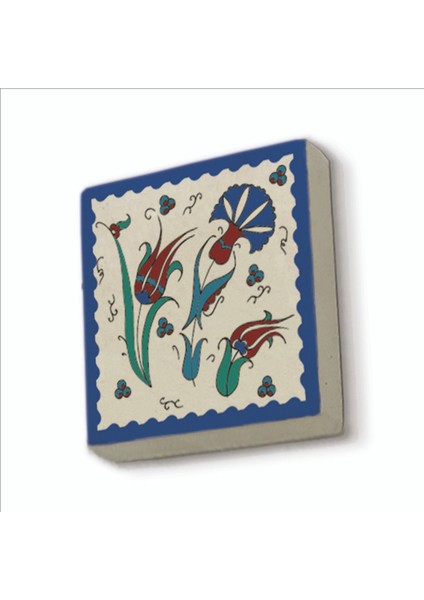 Iznik Çini Lale ve Karanfil Baskılı Doğaltaş MAGNETKD-035BUZDOLABI Süsü