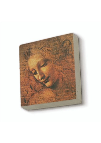 Kadın Başı Eskizi Leonardo Da Vinci, 1508 Baskılı Doğaltaş MAGNETKRG-143BUZDOLABI Süsü