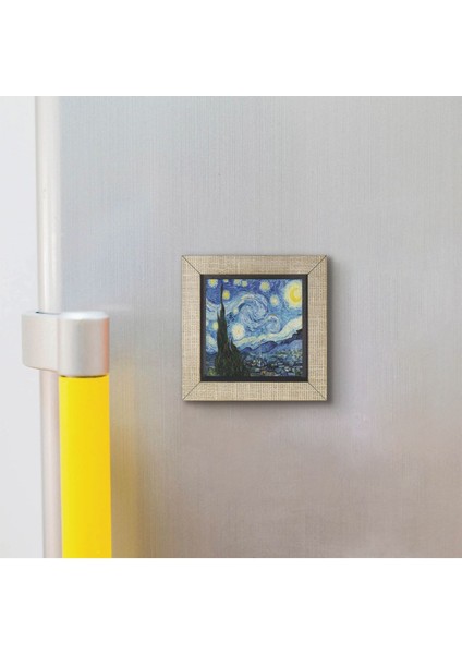 Yıldızlı Gece Vincent Van Gogh, 1889 Baskılı Mdf MAGNETKRG-135BUZDOLABI Süsü