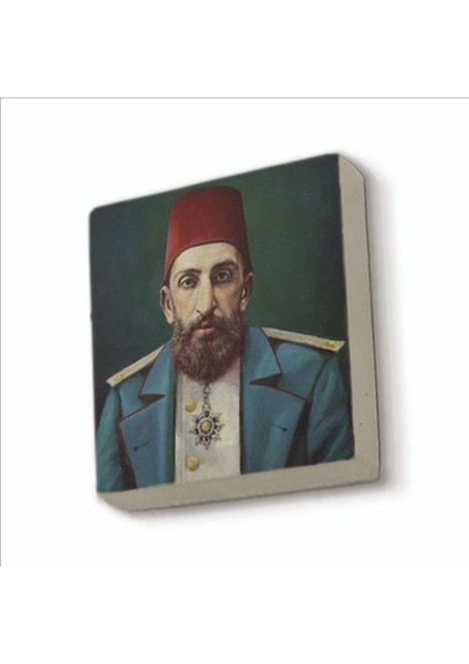 2. Abdülhamid Portre Çizim Baskılı Doğaltaş MAGNETKRT-096BUZDOLABI Süsü