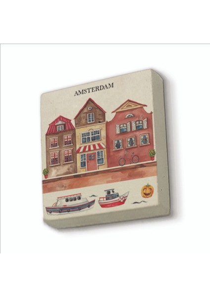 Amsterdam Görseli Baskılı Doğaltaş MAGNETKRG-018BUZDOLABI Süsü