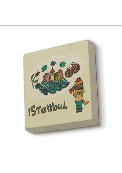 Istanbul Kedisi Baskılı Doğaltaş MAGNETKRT-062BUZDOLABI Süsü