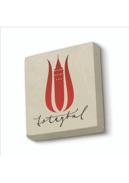 Istanbul Lalesi Galata Kulesi Baskılı Doğaltaş MAGNETKRT-056BUZDOLABI Süsü
