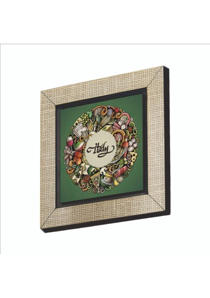 Italyan Mutfağı Sembolleri Baskılı Mdf MAGNETKRG-053BUZDOLABI Süsü