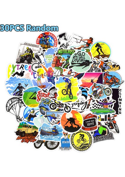 30 Adet Tarzı Aşırı Spor Çıkartmaları Grafiti Serin Macera Çocuk Çıkartmaları Kaykay Dizüstü Araba Bisiklet Kaskı Motokros Açık Sticker Su Geçirmez (Yurt Dışından)