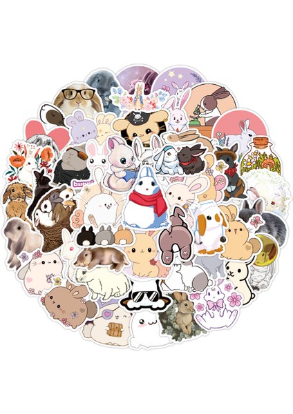 Pengfu Shop D-50 Adet Tarzı Adet Kawaii Tavşan Dıy Dekor Çıkartmalar Sopa Etiket Dizüstü Telefon Dizüstü Kaykay Çocuklar Hediye Bunny Sticker Çıkartması Klasik Oyuncak (Yurt Dışından)