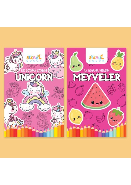 Ilk Boyama Kitabım 2'li Set - Meyveler / Unicorn
