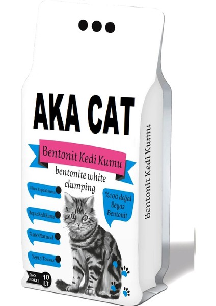 Akacat Beyaz Bentonit Doğal %100 Topaklaşan 10 Lt Kedi Kumu