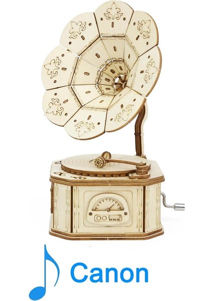 Kanon Stili Fonograf Ahşap Müzik Kutusu Dıy Mekanizma Montaj Modeli Yapı Kiti 3D Bulmaca Masa Dekorasyonu Doğum Günü Hediyesi (Yurt Dışından)