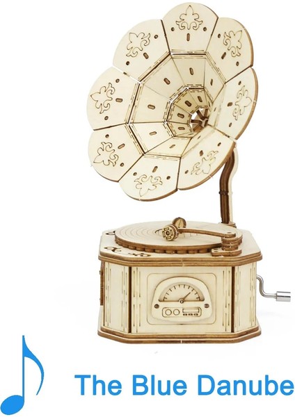 Mavi Tuna Tarzı Fonograf Ahşap Müzik Kutusu Dıy Mekanizma Montaj Modeli Yapı Kiti 3D Bulmaca Masa Dekorasyonu Doğum Günü Hediyesi (Yurt Dışından)