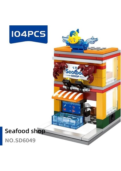 NO.601011 Stili Moc Sokak Görünümü Şehir Serisi Içecek Kahve Fast Food Pizza Ayakkabı Mağazası Model Bakkallar Yapı Taşları Set Oyuncaklar Çocuklar (Yurt Dışından)