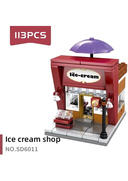 NO.601011 Stili Moc Sokak Görünümü Şehir Serisi Içecek Kahve Fast Food Pizza Ayakkabı Mağazası Model Bakkallar Yapı Taşları Set Oyuncaklar Çocuklar (Yurt Dışından)