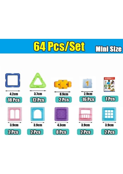 Mini Boy 64 Adet Tarzı Büyük Boy ve Mze Manyetik Tasarımcı Mıknatıs Yapı Taşları Aksesuarları Çocuklar Için Eğitici Yapıcı Oyuncaklar (Yurt Dışından)