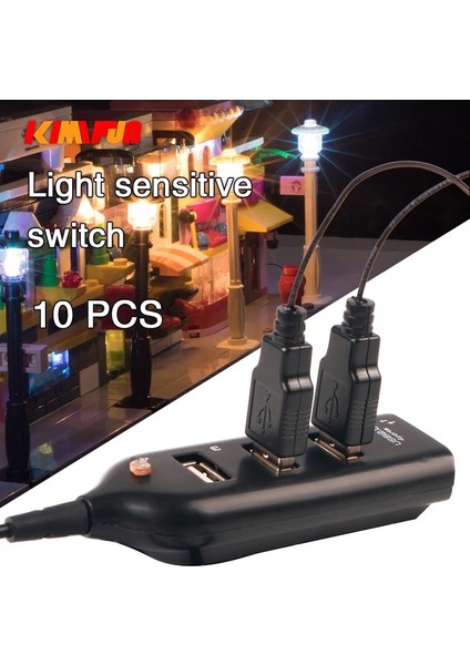 10 Adet 1200166-G Tarzı Trafik Sokak Lambası Şehir Yapı Taşları Tuğlalar USB Bağlantı Noktası ve LED Işık Kiti USB Hub Işık Algılama Otomatik Anahtar Fit LEGO (Yurt Dışından)