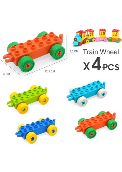 4 Adet Tren Tekerleği Stili Dıy Büyük Boy Yapı Taşları Çocuk Renkli Tuğla Toplu Tuğla Taban Plakaları Blok Çocuklarla Uyumlu Eğitici Oyuncaklar (Yurt Dışından)