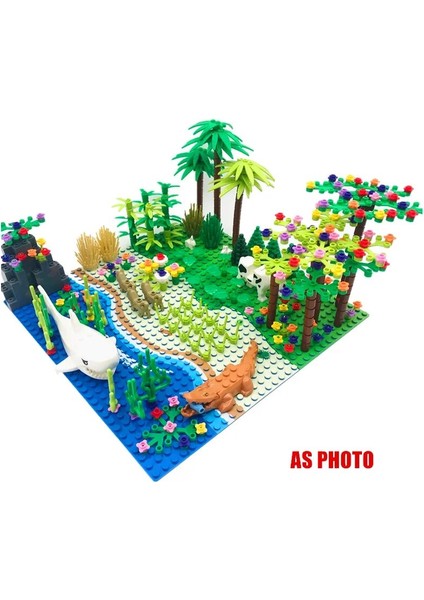 1SEA0721-DÜZ Stil Yağmur Ormanı Parçaları Hayvan Yeşil Çim Orman Çalı Çiçek Ağacı Bitkiler Yapı Taşları Dıy Moc Araya Uyumlu S Taban Plakası (Yurt Dışından)