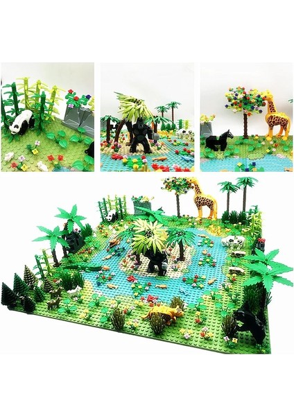 1SEA0721-DÜZ Stil Yağmur Ormanı Parçaları Hayvan Yeşil Çim Orman Çalı Çiçek Ağacı Bitkiler Yapı Taşları Dıy Moc Araya Uyumlu S Taban Plakası (Yurt Dışından)