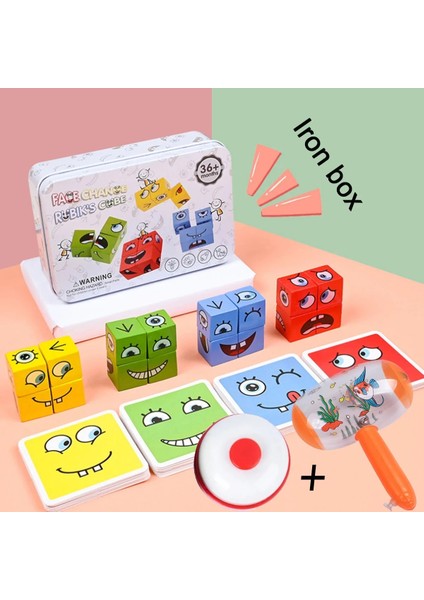 Kapı Zili ve Çekiç Tarzı Yenı Ahşap Bulmaca Montessori Anksiyete Stres Giderici Oyuncaklar Çocuklar Çocuklar Için Yüz Değişen Yapı Taşları Karikatür Küp Tahta Oyunu (Yurt Dışından)