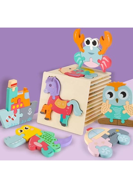 WT250 Stili Karikatür Hayvanlar 3D Ahşap Bulmaca Montessori Oyuncaklar Ahşap Yapboz Çocuk Oyuncakları Yürümeye Başlayan Yıllar Için Eğitici Bulmaca (Yurt Dışından)