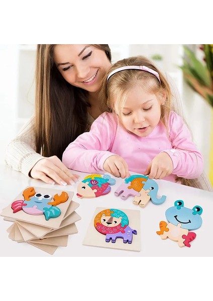 WT250 Stili Karikatür Hayvanlar 3D Ahşap Bulmaca Montessori Oyuncaklar Ahşap Yapboz Çocuk Oyuncakları Yürümeye Başlayan Yıllar Için Eğitici Bulmaca (Yurt Dışından)