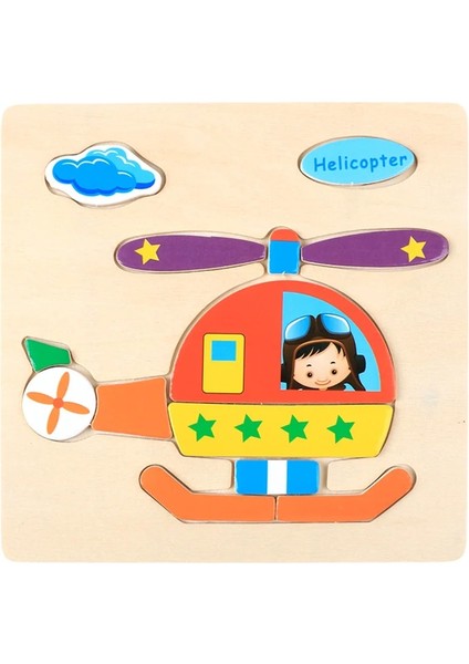 01 Helikopter Tarzı Montessori Ahşap 3D Bulmaca Yapboz Oyuncaklar Çocuklar Için Karikatür Hayvan Araç Ahşap Bulmacalar Zeka Çocuklar Bebek Eğitici Oyuncak (Yurt Dışından)