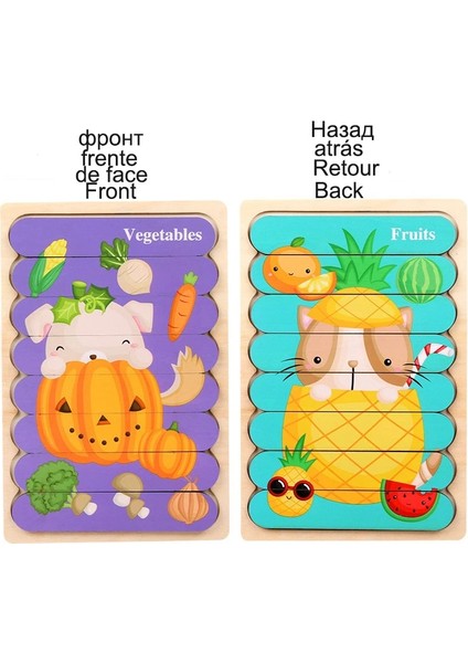 WT436C Stili Çocuklar Hayvan 3D Ahşap Bulmaca Montessori Oyuncak Çift Taraflı Şerit Bulmaca Hikaye Anlatan Hikaye Istifleme Yapboz Çocuklar Için Eğitici Oyuncak (Yurt Dışından)
