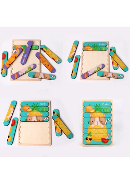 WT436C Stili Çocuklar Hayvan 3D Ahşap Bulmaca Montessori Oyuncak Çift Taraflı Şerit Bulmaca Hikaye Anlatan Hikaye Istifleme Yapboz Çocuklar Için Eğitici Oyuncak (Yurt Dışından)