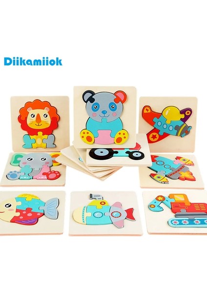Dk-06 Stili 11CM Renkli Ahşap 3D Bulmacalar Karikatür Hayvanlar Çocuklar Bilişsel Yapboz Ahşap Oyuncaklar Çocuklar Için Bebek Eğitici Oyuncak Oyunları (Yurt Dışından)