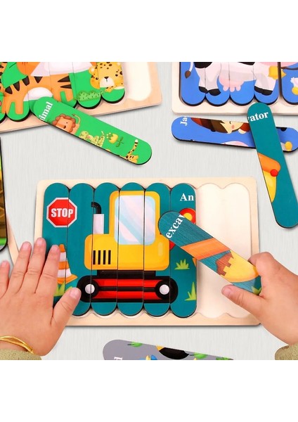 WT446 1pc Tarzı Hayvanlar 3D Yapboz Montessori Ahşap Yapboz Çocuklar Için Çift Taraflı Hikaye Bulmaca Eğitici Oyuncaklar Çocuklar Için Yıllar (Yurt Dışından)