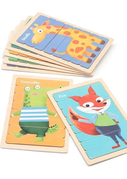 WT446 1pc Tarzı Hayvanlar 3D Yapboz Montessori Ahşap Yapboz Çocuklar Için Çift Taraflı Hikaye Bulmaca Eğitici Oyuncaklar Çocuklar Için Yıllar (Yurt Dışından)