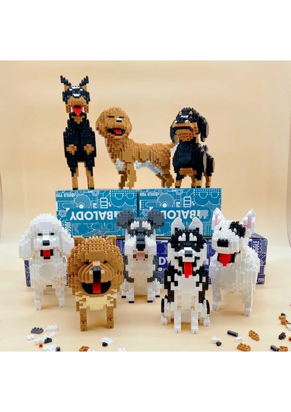 Chowdren Köpek Stili Balody Doberman Kaniş Dachshund Husky Schnauzer Chowdren Bull Terrier Köpek Hayvan Pet 3D Mini Elmas Bloklar Yapı Oyuncak Kutu Yok (Yurt Dışından)
