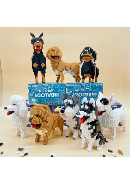 Chowdren Köpek Stili Balody Doberman Kaniş Dachshund Husky Schnauzer Chowdren Bull Terrier Köpek Hayvan Pet 3D Mini Elmas Bloklar Yapı Oyuncak Kutu Yok (Yurt Dışından)