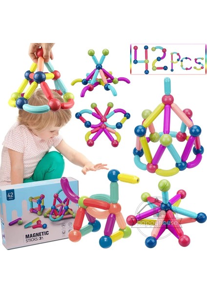 42 Adet Kutu Stili Çocuklar Manyetik Yapıcı Blok Tasarımcı Seti Mıknatıs Çubuk Çubuk Yapı Taşları Montessori Eğitici Oyuncaklar Çocuklar Için Erkek Kız (Yurt Dışından)