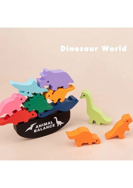 Dinozor Dünya Tarzı Çocuk Ahşap Istifleme Denge Yapı Taşı Oyuncak Karikatür Hayvan Dinozor Renkli Bloklar Denge Oyunları Montessori Ahşap Oyuncaklar (Yurt Dışından)