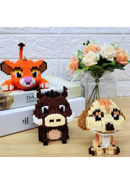 7156A Stili Kutu Yok + Karikatür Serisi Aslan Kral Mikro Yapı Taşları Simba Timon Pumbaa Figürler Elmas 3D Model Mini Tuğla Oyuncak Çocuklar Için (Yurt Dışından)
