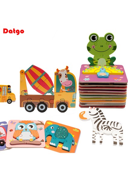 Ad-10 Stili Yüksek Li Bebek Ahşap 3D Bulmaca Karikatür Hayvan Tangram Şekiller Öğrenme Eğitim Zeka Çocuklar Için Yapboz Oyuncaklar (Yurt Dışından)