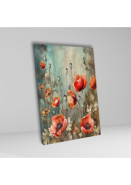 Tekli Dikey Kanvas Duvar Tablosu Çizgisel Gelincik Tasarımı fiyatları